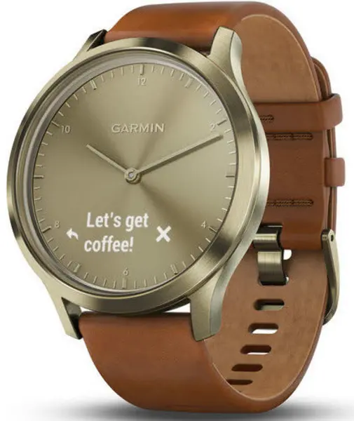 Garmin Watch Vivomove HR Gold Tone with Light Brown Leather Band D - Green GMN-131