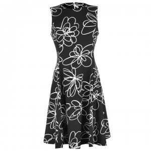 DKNY Floral Fit Flare Dress - Black