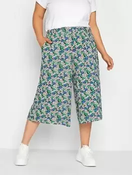 Yours Flower Stretch Jersey Culotte, Black, Size 18, Women