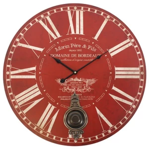 Large Red Morin Pere & Fils Wall Clock with Pendulum