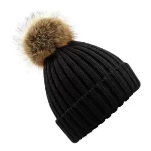 Beechfield Infants Fur Pom Pom Chunky Beanie (One Size) (Black)