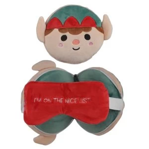 Relaxeazzz Plush Christmas Elf Round Travel Pillow & Eye Mask