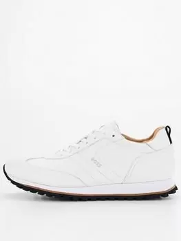 BOSS Parkour Runn Leather Trainer, White, Size 7, Men