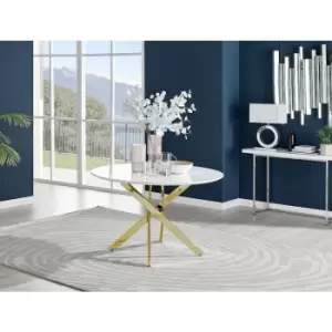 Furniturebox Novara 120cm White High Gloss 4 Seater Modern Dining Table With Gold Starburst Legs