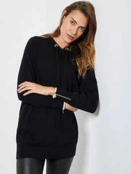 Mint Velvet Star Back Longline Hoodie, Black, Size S, Women