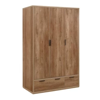 Stockwell Rusted Oak Traditional Farmhouse 3 Door 2 Drawer Combi Wardrobe - Birlea