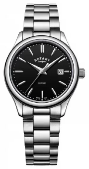 Rotary Womens Oxford Stainless Steel Bracelet Black Date Watch