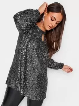 Yours Sequin Keyhole Bellow Sleeve, Silver, Size 22-24, Women