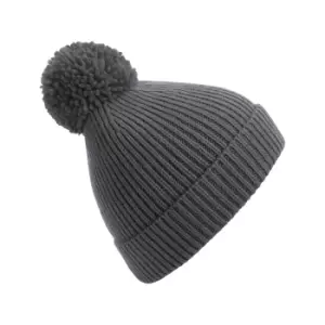 Beechfield Engineered Knit Ribbed Pom Pom Beanie (One Size) (Graphite Grey)