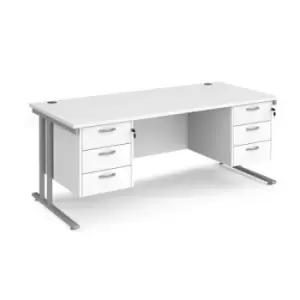 Office Desk Rectangular Desk 1800mm With Double Pedestal White Top With Silver Frame 800mm Depth Maestro 25 MC18P33SWH