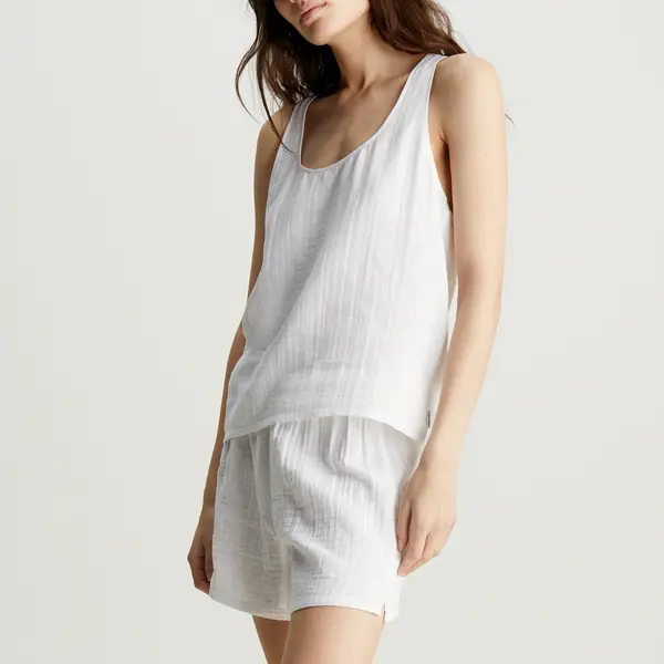 Calvin Klein Textured Cotton-Gauze Sleeveless Short Set - M