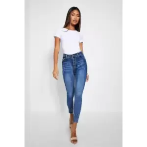 I Saw It First Denim Distressed Hem Skinny Jean - Blue