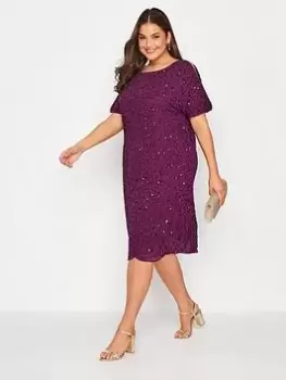 Yours Luxe Embellished Cape Dress - Purple, Purple, Size 24, Women