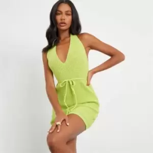 I Saw It First Halterneck Belted Waist Knit Mini Dress - Green