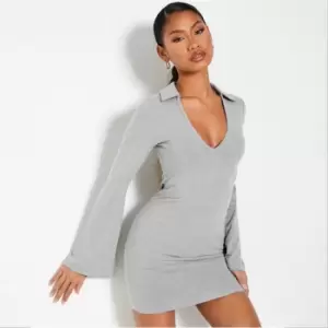 I Saw It First Cotton V Neck Collared Mini Dress - Grey