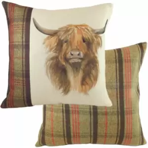 Evans Lichfield - Hunter Highland Cow Print Tartan Cushion Cover, Multi, 43 x 43 Cm