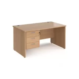 Office Desk Rectangular Desk 1400mm With Pedestal Beech Top And Panel End Leg 800mm Depth Maestro 25 MP14P3B