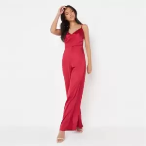 Missguided Strap Wide Leg Jumpsuit Satin - Red