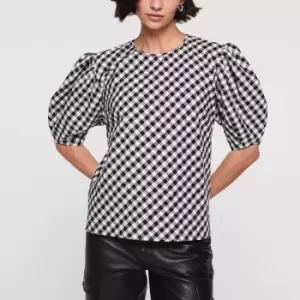 Aligne Womens Hicks Puff Sleeve Top - Black Gingham - EU 36/UK 8