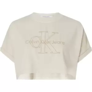 Calvin Klein Jeans Embroidered Monologo Cropped Tee - Beige