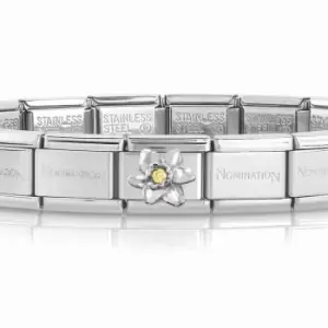 Nomination Classic Silver Yellow Zirconia Daffodil Charm Bracelet