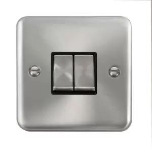 Click Scolmore Deco Plus Satin Chrome 2 Gang 2 Way Plate Switch 10A With Black Ingot - DPSC412BK