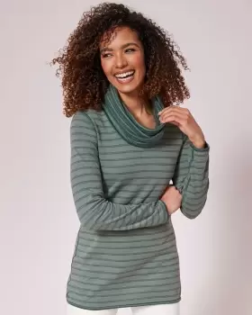 Cotton Traders Womens Reversible Long Sleeve Cowl Neck Jersey Top in Green