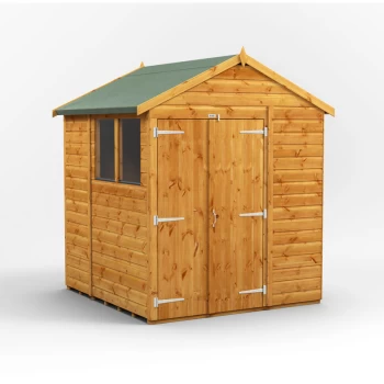 6x6 Power Apex Double Door Garden Shed - Brown