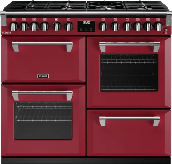 Stoves Richmond Deluxe ST DX RICH D1000DF CRE Dual Fuel Range Cooker - Chilli Red - A Rated