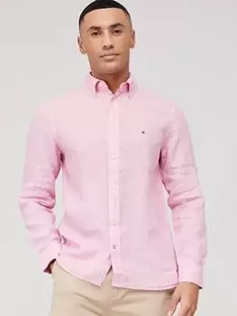 Tommy Hilfiger Pigment Dyed Li Solid RF Long Sleeve Shirt, Pink, Size S, Men