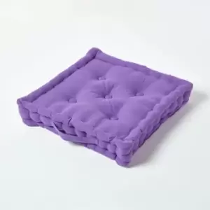 Cotton Purple Floor Cushion, 50 x 50cm - Purple - Homescapes