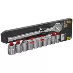 S0505 Socket Set 12pc 1/2'Sq Drive 6pt WallDrive Metric - Sealey