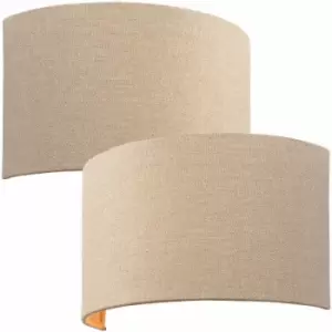 2 pack Fabric LED Wall Light Natural Semi Circle Linen Shade Sleek Lamp Fitting