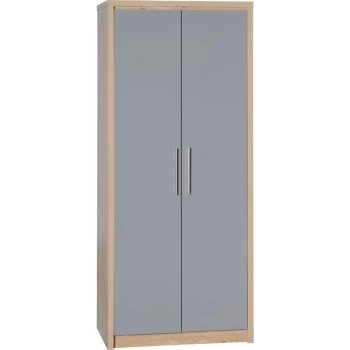 Seville Grey Gloss & Oak 2 Door Wardrobe - Seconique