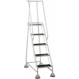 Loops - 5 Tread Mobile Warehouse Steps grey 1.94m Portable Safety Ladder & Wheels