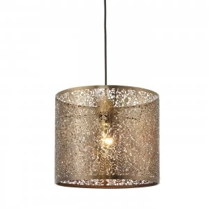 Floral Leaves Cylindrical Ceiling Pendant Light Antique Brass, E27