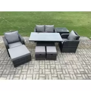 Fimous 4 Seater Outdoor Dark Grey Rattan Lounge Complete Sofa Set with Side Table, 2 Stools and Big Footstool