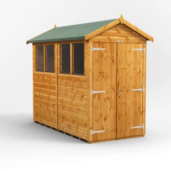 8x4 Power Apex Double Door Garden Shed - Brown