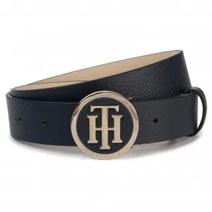 Tommy Hilfiger TH Round Buckle Belt - Black, Size 85, Women