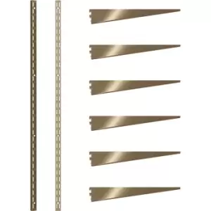 Rothley Antique Twin Slot Shelving Kit 1980mm Uprights (x2) & 270mm Brackets (x6) in Brass Steel