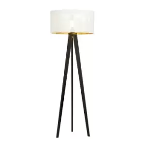 Emibig Aston Black Tripod Floor Lamp with White, Gold Fabric Shades, 1x E27