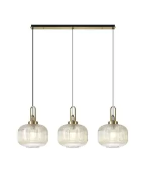 Linear 3 Light Pendant E27, Brass Gold, Matt Black With 30cm Round Ribbed Champagne Glass