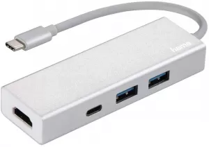 Hama USB-3.1 Type-C Hub 1:3 "Aluminium", 2x USB-A, USB-C, HDMI, bus-powered