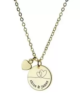 Treat Republic Personalised Dual Hearts Polished Heart & Disc Necklace, Gold, Women