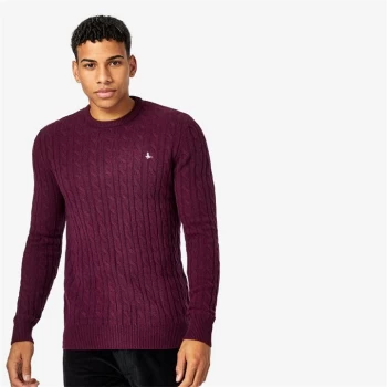 Jack Wills Marlow Merino Wool Cable Knitted Jumper - Damson