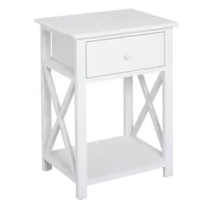 Homcom 55Cm X Frame Side/End Table With Drawer And Shelf White