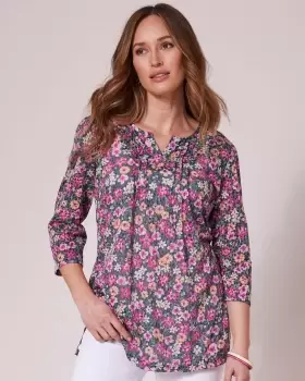 Cotton Traders Womens ¾ Sleeve Burnout Print Jersey Tunic in Pink