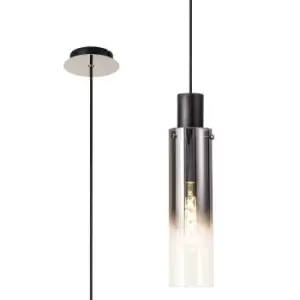 Single Pendant, 1 Light Adjustable E27, Black, Smoke Fade Glass