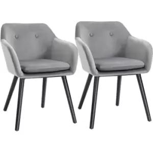 Homcom - Set Of 2 Velvet Look Dining Chairs Retro Seating Wooden Legs Grey