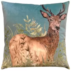 Willow Stag Cushion Cyan, Cyan / 43 x 43cm / Polyester Filled